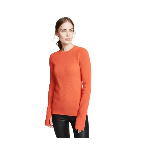 NWT HELMUT LANG LONG SLEEVE CREWNECK SWEATER TOP XS ORANGE $275 TOP - Picture 1 of 9